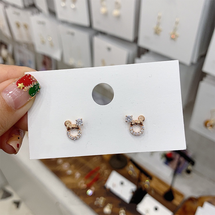 925 jarum perak Korea Dongdaemun cute mini tikus kecil stud anting-anting berlian imitasi Mickey ant