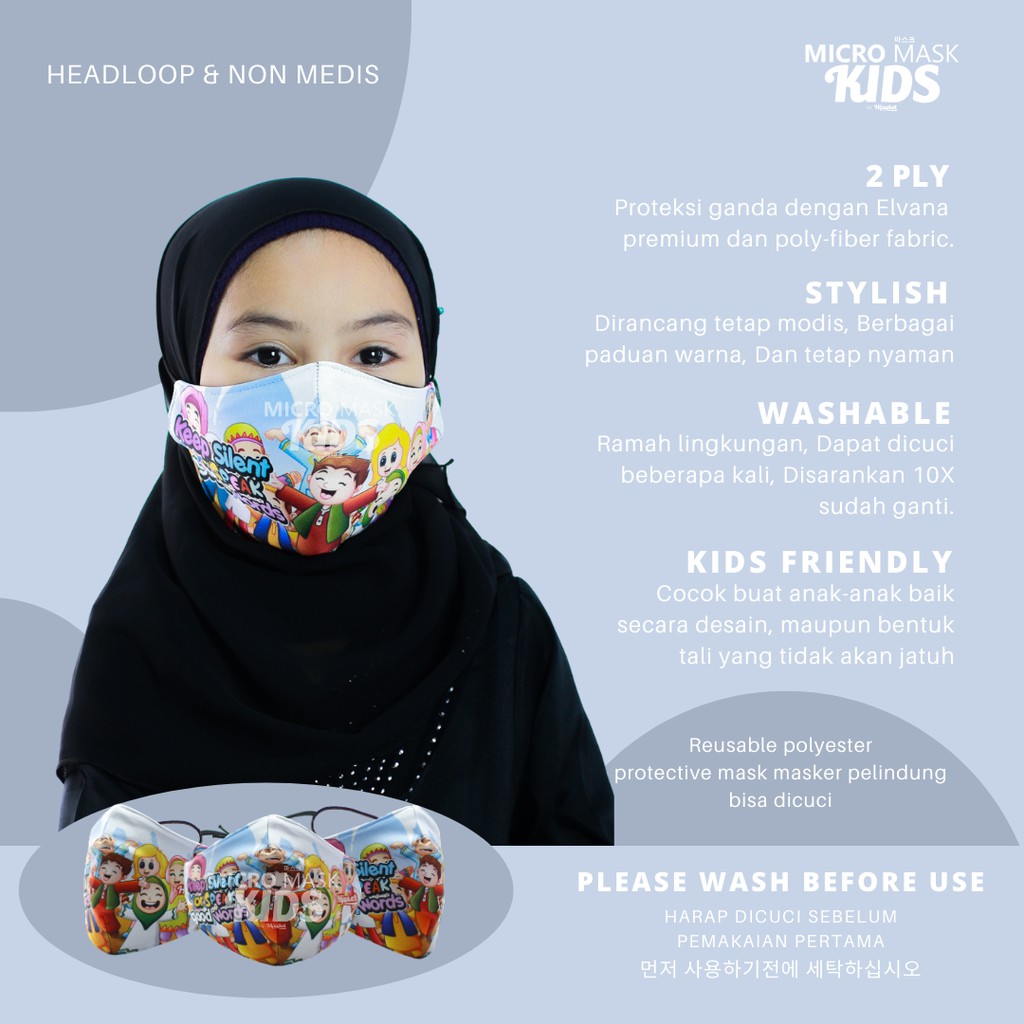 MICRO MASK KIDS® KEEP SILENT OR SPEAK GOOD WORDS Masker kain Masker Masker hijab kain Masker kain-KEEP SILENT 02