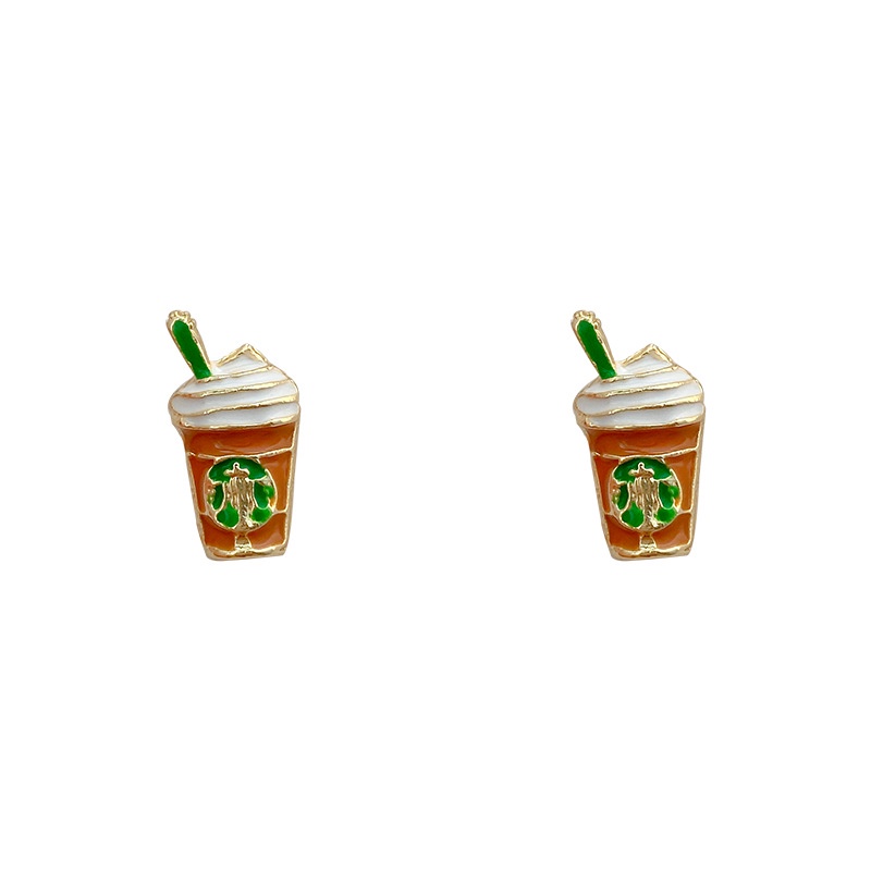 Anting Stud Mini Desain Minuman Milk Tea Kopi Bahan 925 Silver Needle