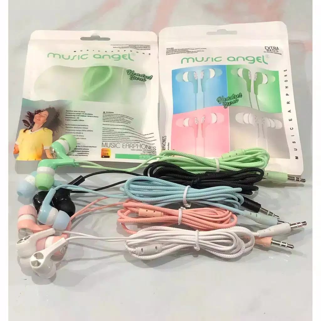 [WS] Handsfree Music Angel Headset Music Angel Macaron Mate Color Hifi Extra Bass Earphone macaron