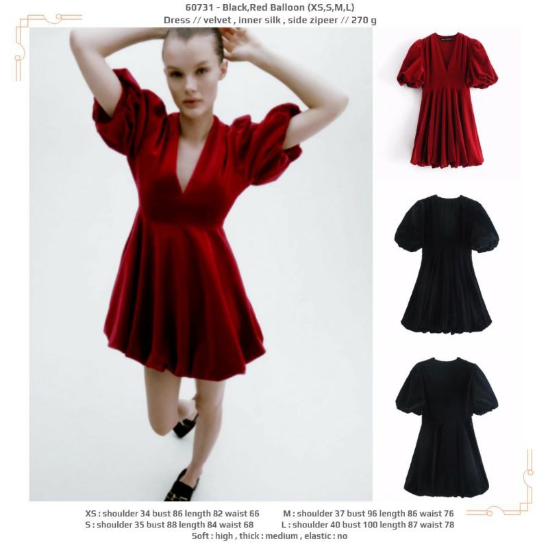 Dress premium polos velvet vneck merah hitam lengan pendek