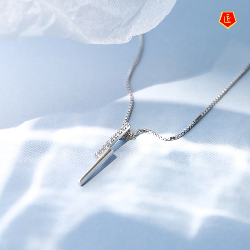 [Ready Stock]S925 Silver Diamond Geometric Long Strip Necklace Female Niche Ins Fashion