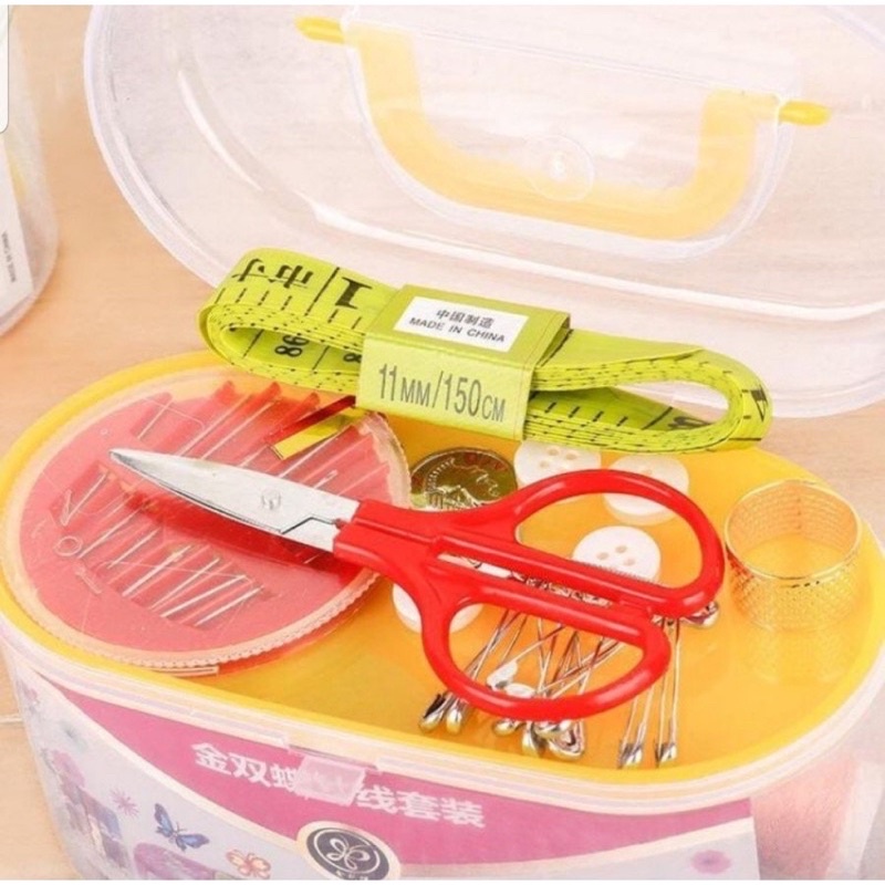 Peralatan Jahit Set Lengkap Box Benang Jarum Gunting Meteran Sewing Box Traveling Kits