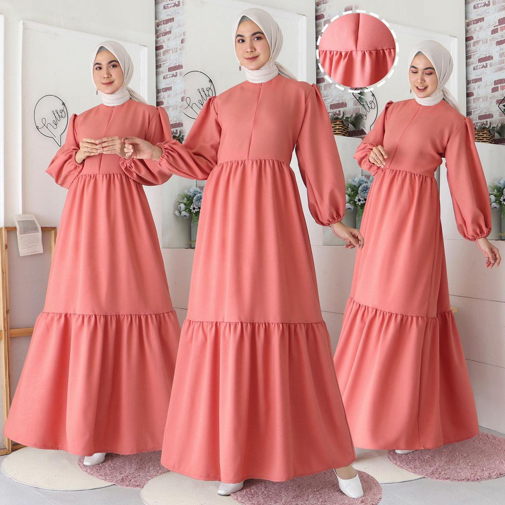 (Pasti RealPic) Gamis Malika Busui Maxi Dress Lengan Balon Fashion Muslim