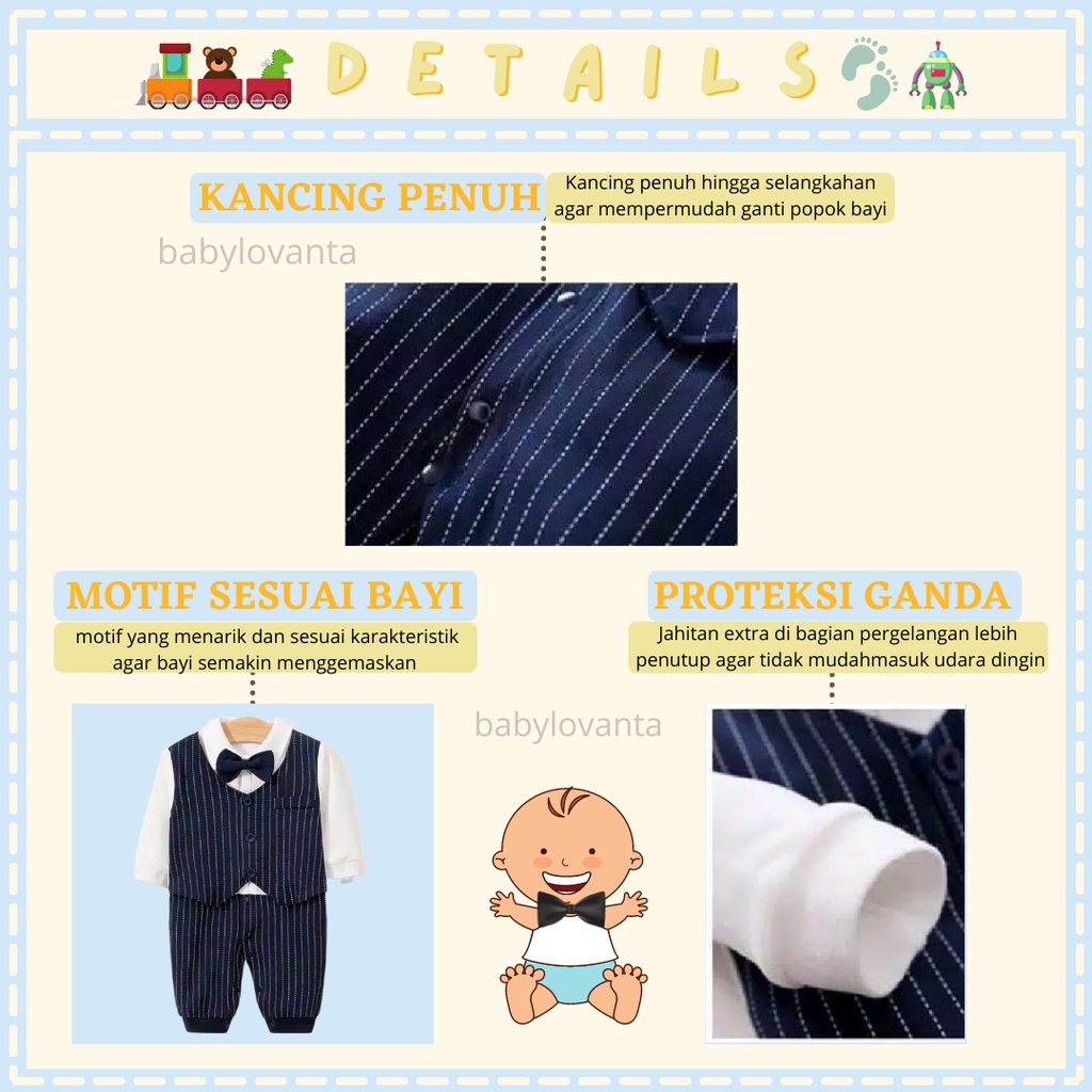 Baju bayi import KOREA jumpsuit jumper lengan panjang anak model Tuxedo Best seller