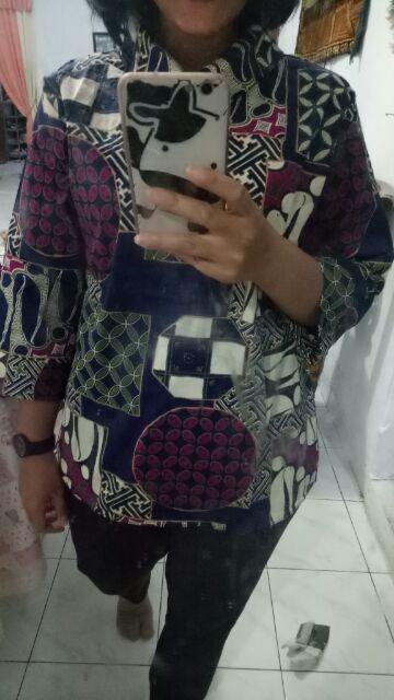 Ah2- Atasan Batik Wanita Muslim / Hijaber Model Lengan Panjang Asimetris Bhn Katun Strecth