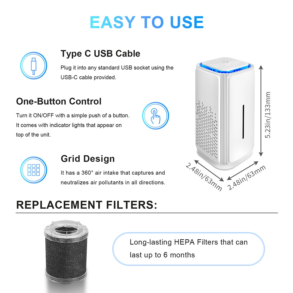 Air Purifier Aroma HEPA PM2.5 Penghilang Bau Bakteri Asap Formaldehida Untuk Mobil