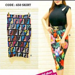 Rok midi motif bunga bahan scuba import NEW