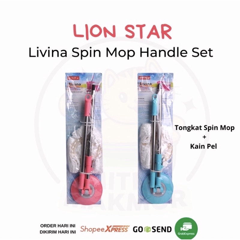 LION STAR - Refill Spin Mop Handle Set Stick &amp; Mop Tongkat &amp; Kain Pel