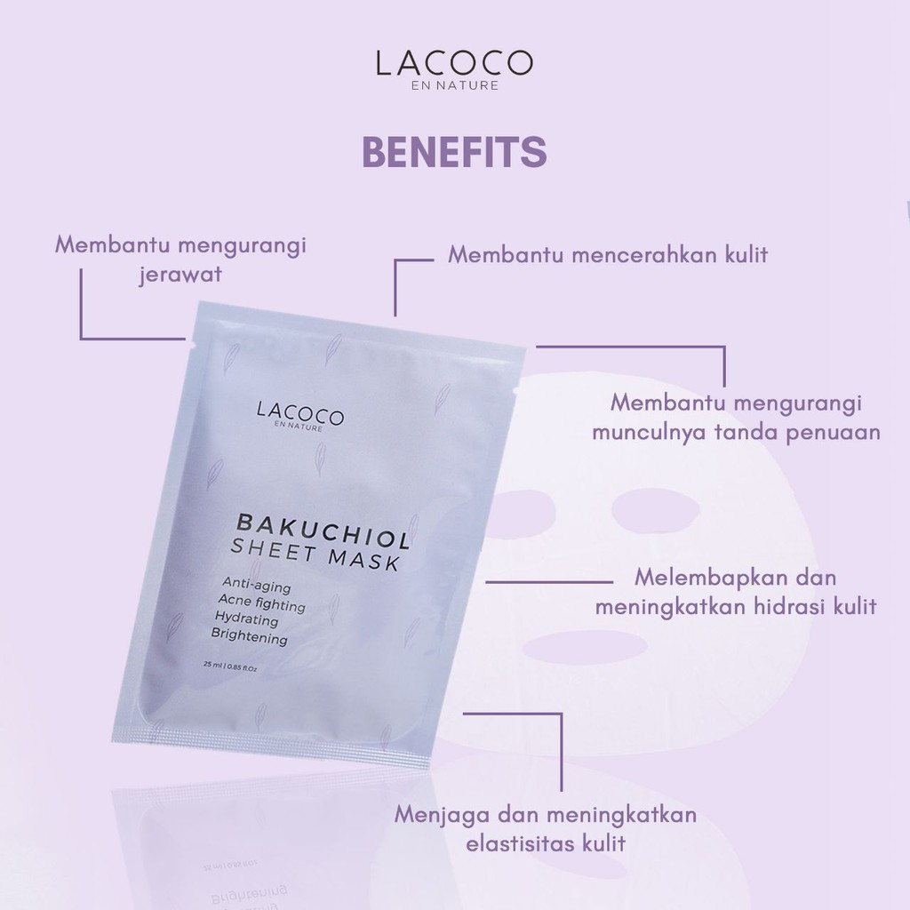 [NEW] LACOCO Bakuchiol Sheet Mask - Masker Pemutih Wajah &amp; Penghilang Jerawat Membandel