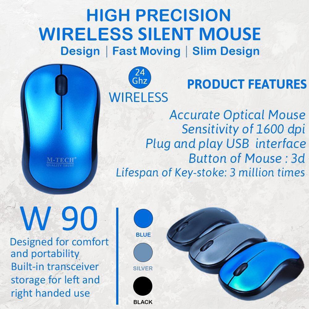 M-Tech W90 Wireless Silent Mouse 2.4Ghz Mtech W90 mouse blueetooth