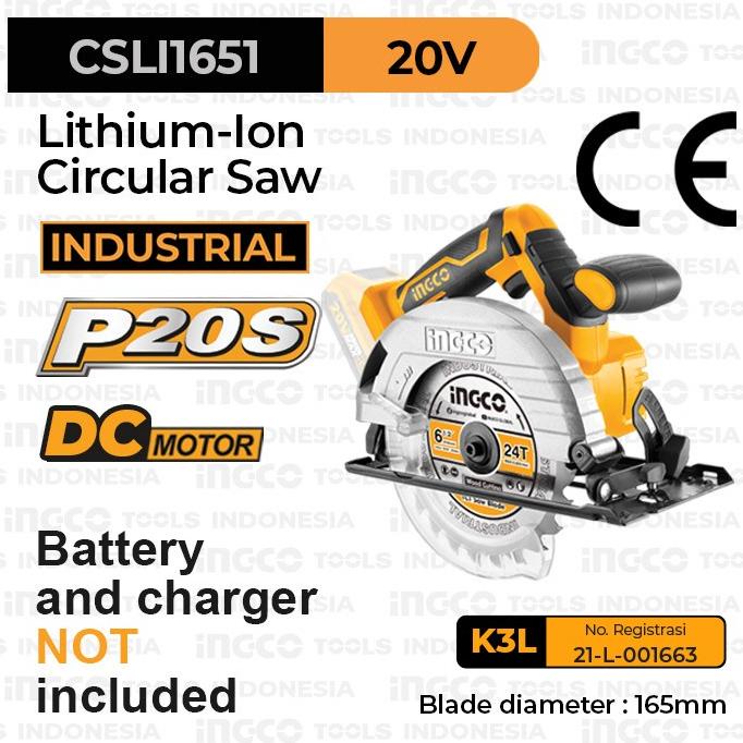 P20S Cordless Circular Saw (6 1/2) INGCO CSLI1651 Gergaji Serkel