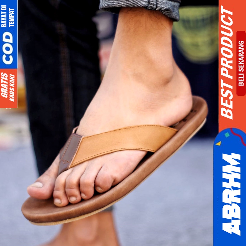 Sandal Casual Pria Kulit Asli Sendal jepit Original Murah Terbaru Kekinian JAVIT ABRHM