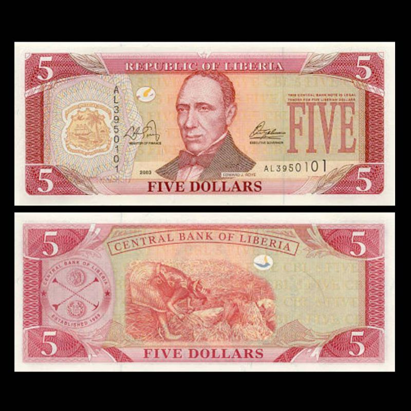 UANG LIBERIA 5 DOLLARS 2003 UNC ORIGINAL PRESIDENT ERWARD J. ROYE