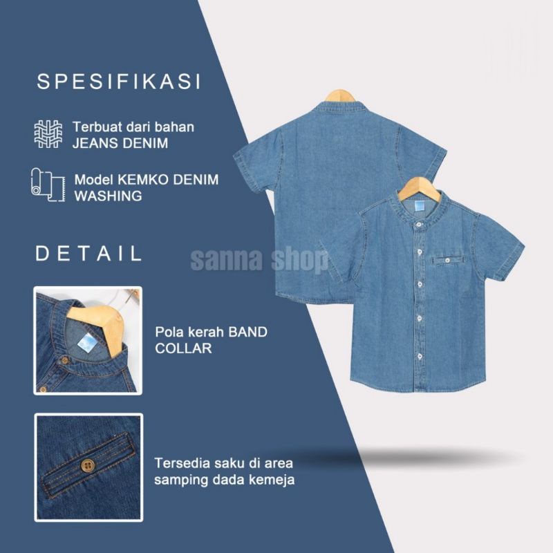 Kemeja jeans anak laki laki , hem kemko denim cowok , Baju kemeja tangan pendek