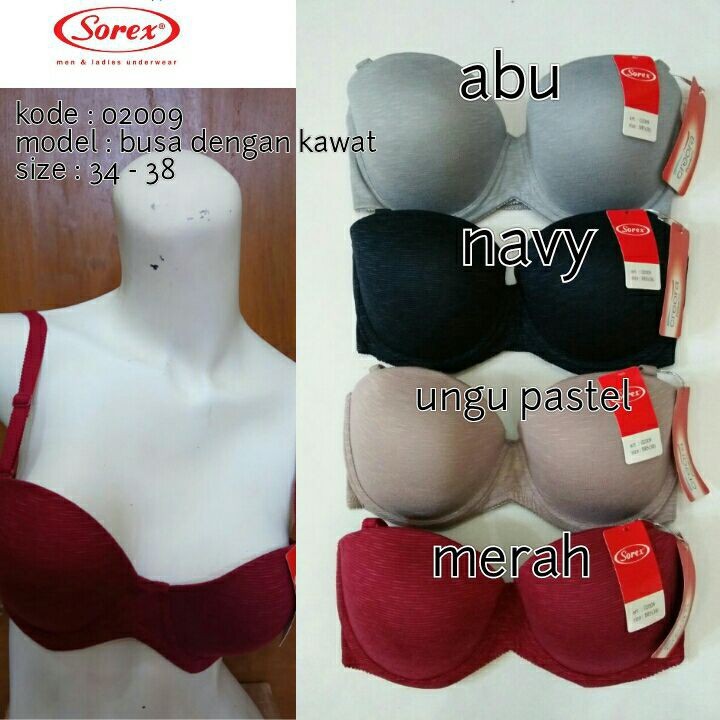 Bra / BH SOREX 02009 HALF CUP wanita Busa Kawat Kait 2 polos BK size 34 36 38 cup 1/2