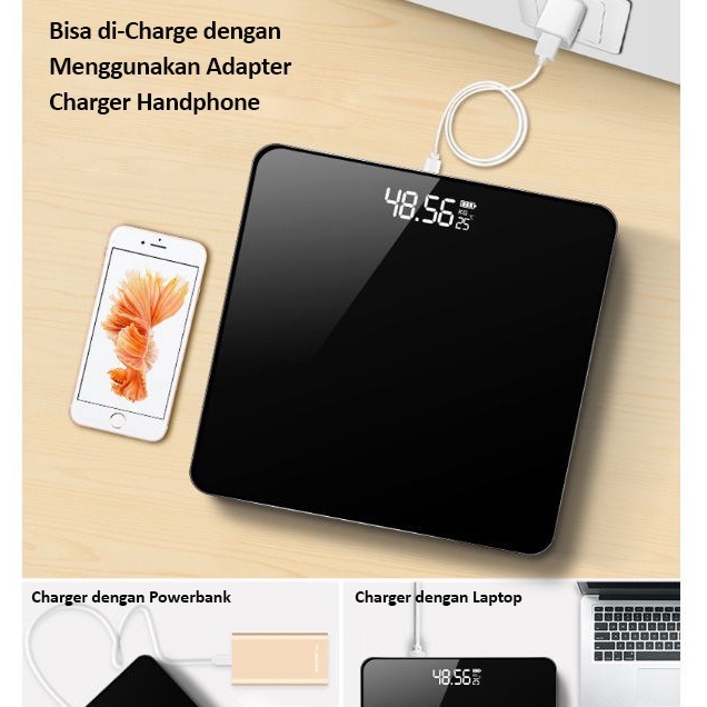 es timbangan badan digital with usb charging anti pecah with lcd 3 pilihan warna