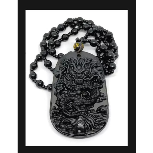 (BISA COD✅)KALUNG LIONTIN GIOK HITAM / KALUNG BLACK NAGA DRAGON TERMURAH