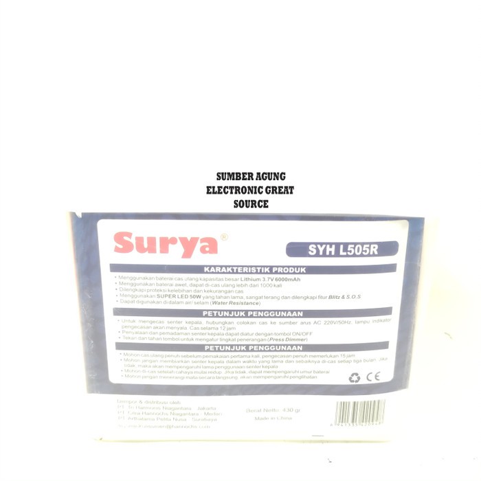 SYH L505R 505R Senter Kepala Selam Surya 50W Lithium Anti Air Tahan 30