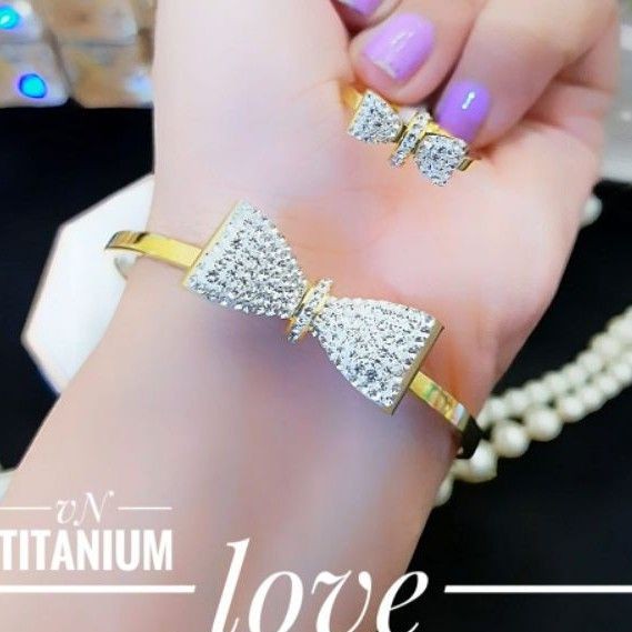 Titanium gelang dan cincin pita wanita gjk34