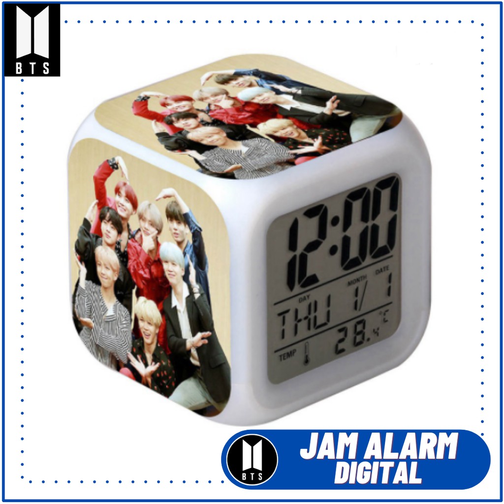 Jam Beker Unik Digital Alarm Desktop Clock 7 Warna Kpop Bangtan Boys BT21 BTS Army Tae Hyung Tata