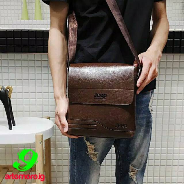 Tas Fashion Pria Jeep Tas Cowok Selempang kulit Import Crossbody