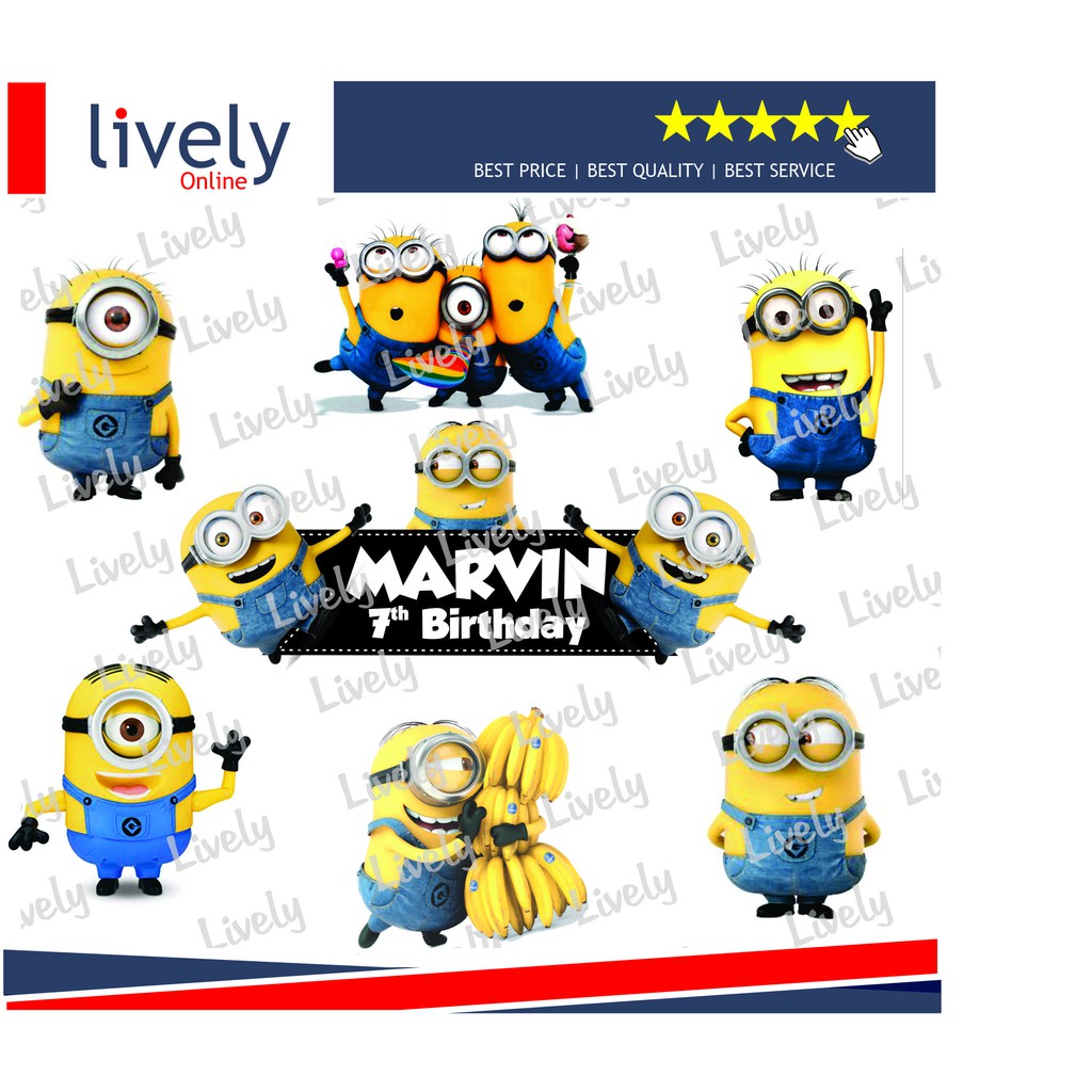 CAKE TOPPER KARAKTER HIASAN KUE HBD HAPPY BIRTHDAY CUSTOM NAMA MINION set