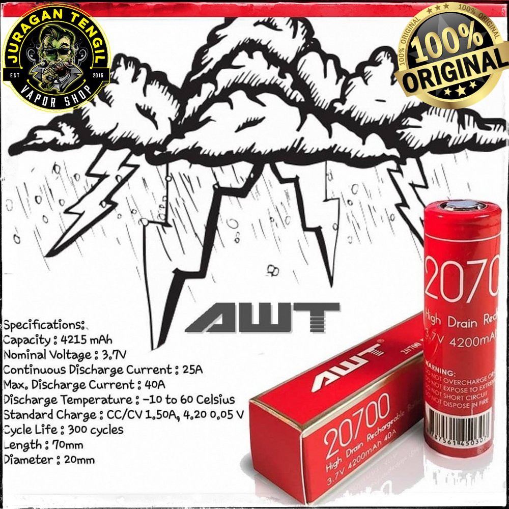 AUTHENTIC AWT 20700 4200mAh battery baterai 4200 mAh batere ORIGINAL DIJAMIN bukan basen 21700
