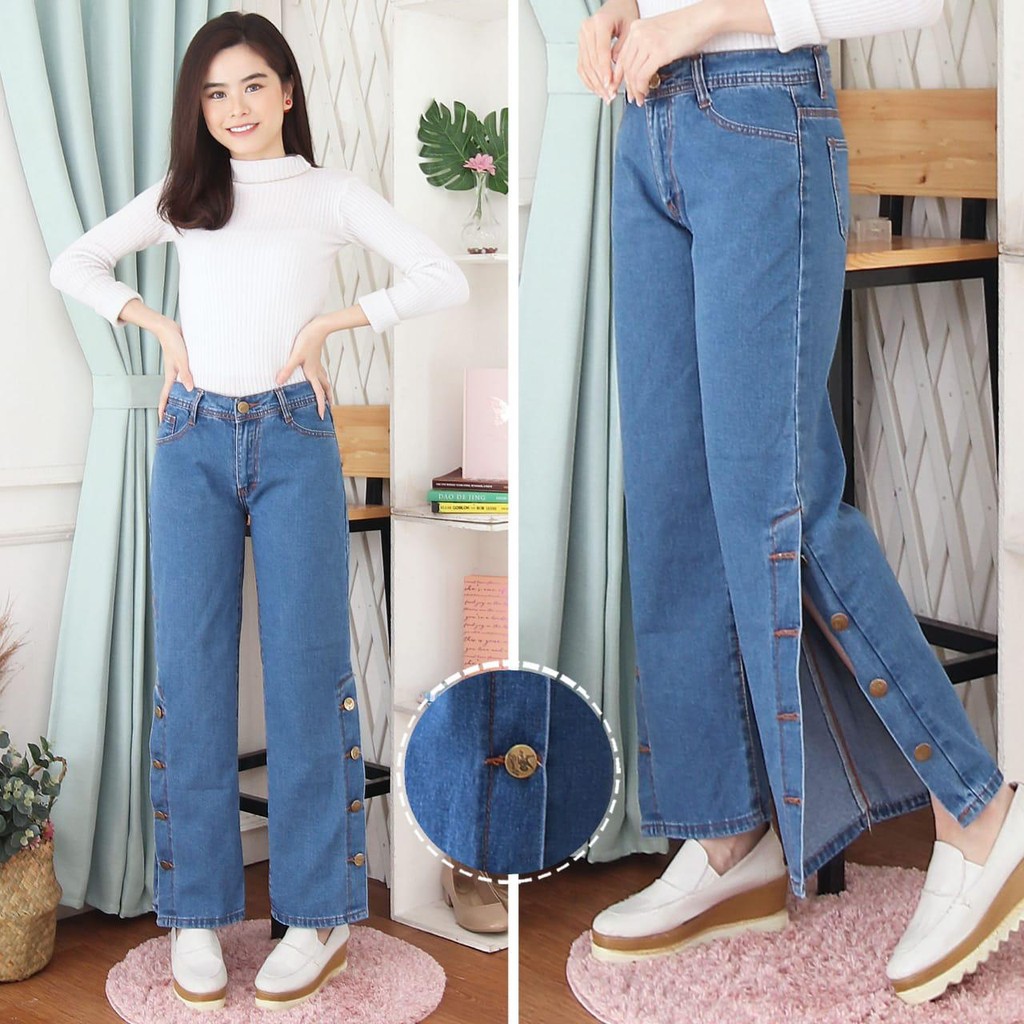  Boyfriend  Jeans Kulot Kancing Samping T6130 Celana  Jeans 