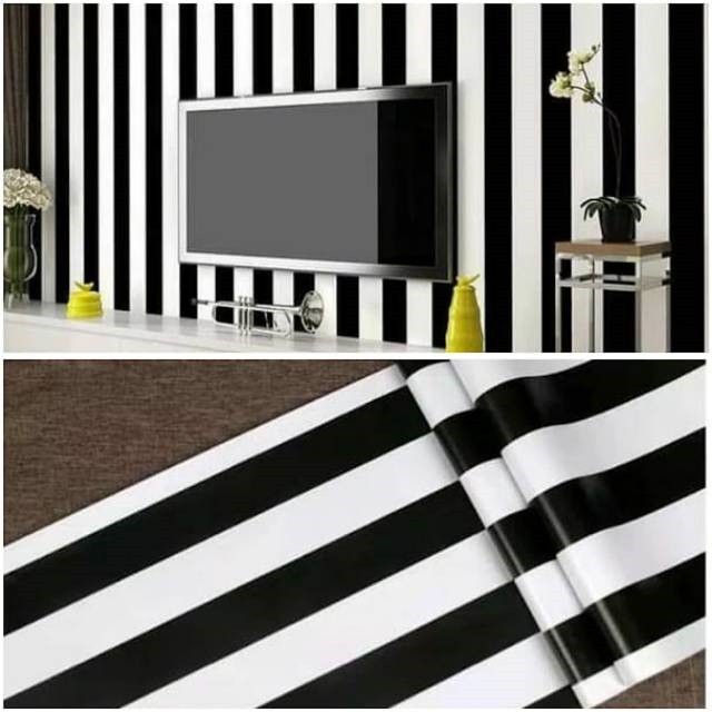 Wallpaper Dinding Ruang Tamu Motif Garis Hitam Putih