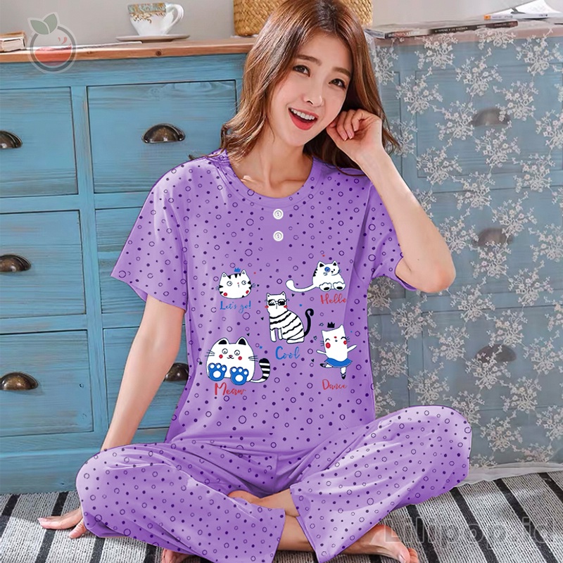 Lilipop.id  Baju Tidur Wanita CP Cat Setelan Piyama BabyDoll  Kaos Celana Panjang