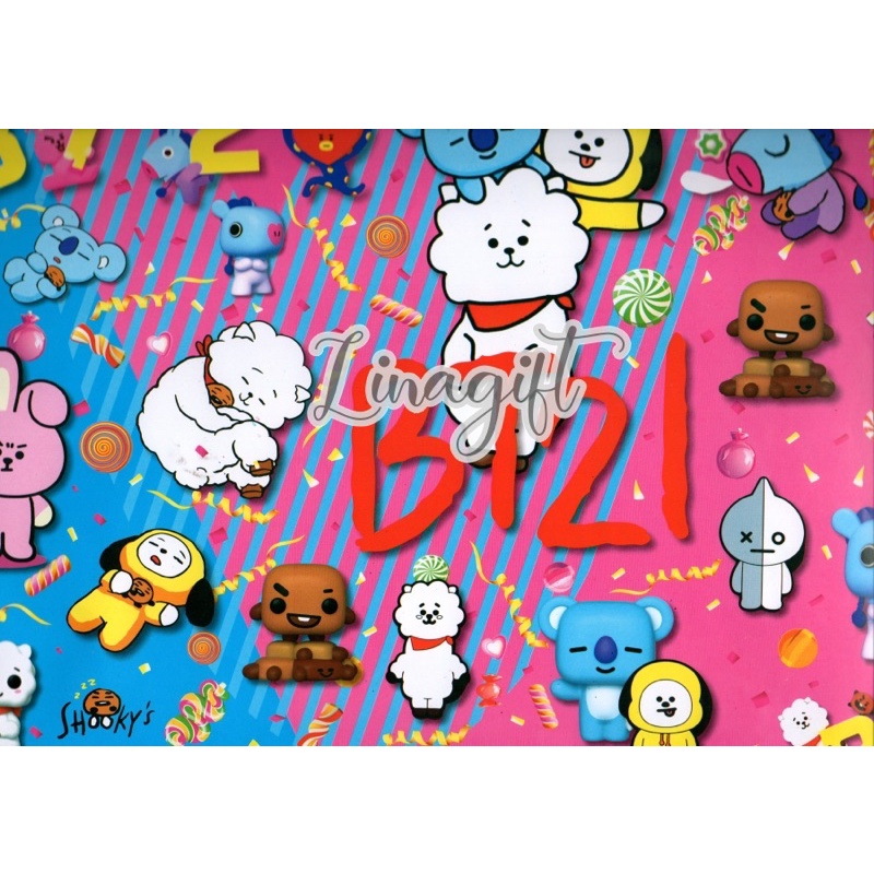 ( 5 Lembar ) SR KPOP - KERTAS KADO GLOSY - GIFT WRAP PAPER BT21 KOREAN BTS RJ MANG TATA COOKY CHIMMY CONNY KADO ULANG TAHUN CARTOON