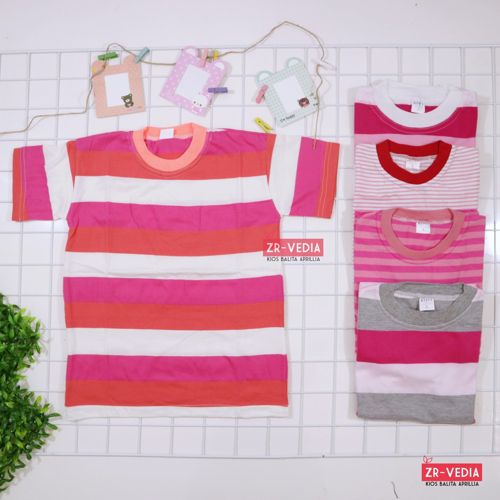 Kaos Geulis uk 5-6 Tahun / Baju Anak Perempuan Adem Lengan Pendek Murah Polos Branded Salur