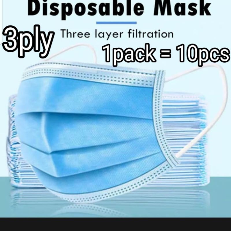 Masker 3ply disposable face mask || 1pack = 10pcs