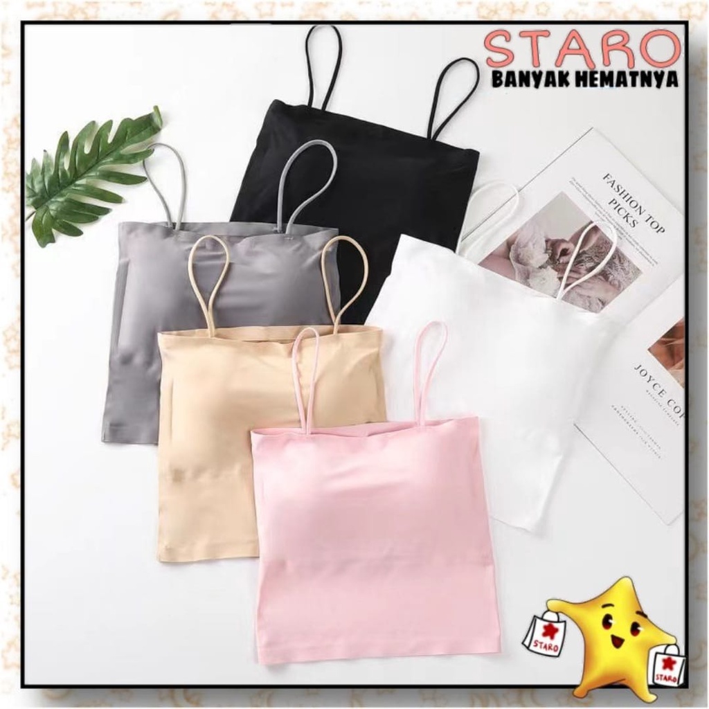STARO Tanktop Wanita Pakaian Atasan Tanpa Lengan Tanktop Tali Spagheti Import Bra Panjang Seamless b