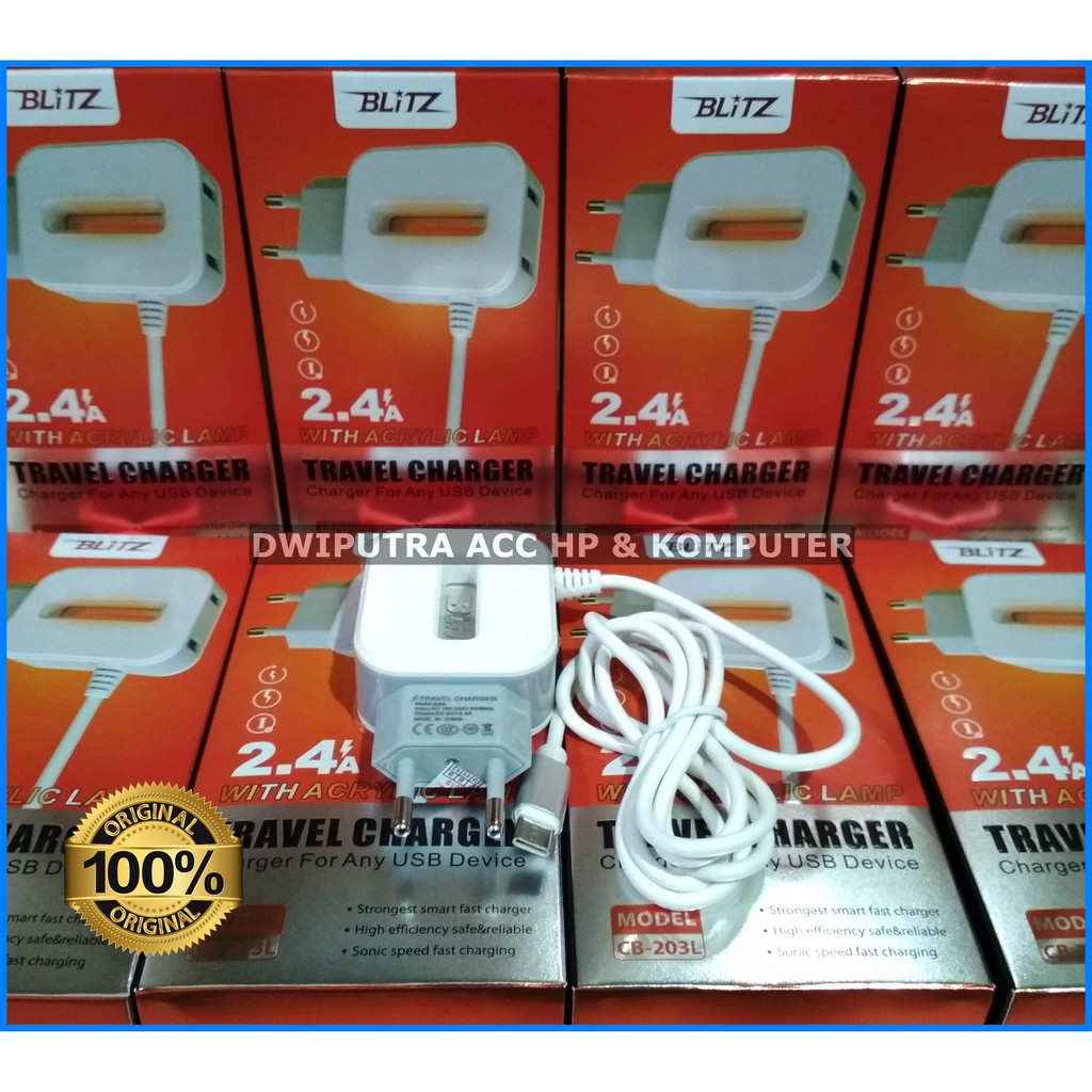 TRAVEL CHARGER BLITZ CB-203L 2.4A FAST CHARGING WITH ACRILIC LAMP