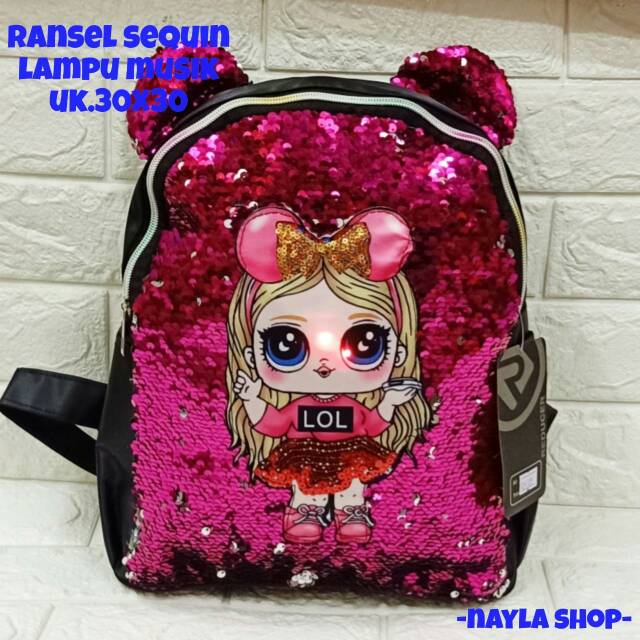 Tas Ransel Sequin Anak lampu + musik