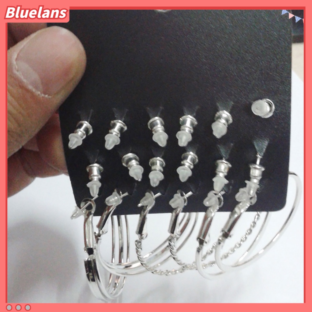 Bluelans 9 Pairs Earring Rhinestone Inlaid Jewelry Gift Alloy Stud Hoop Earrings Set