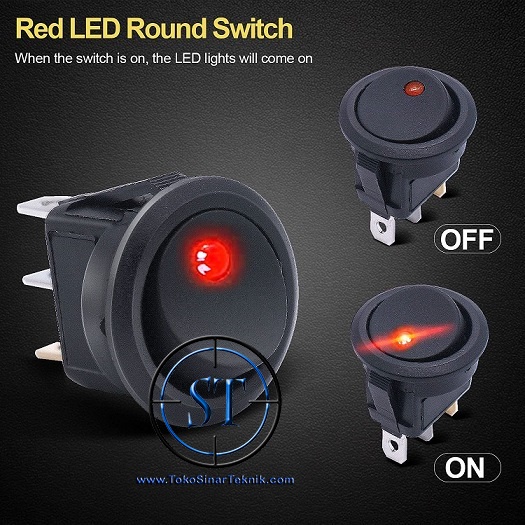 Rocker Switch Bulat 3 Pin Ac 220V + LED 3mm Saklar Round 10A 3P BA-14B