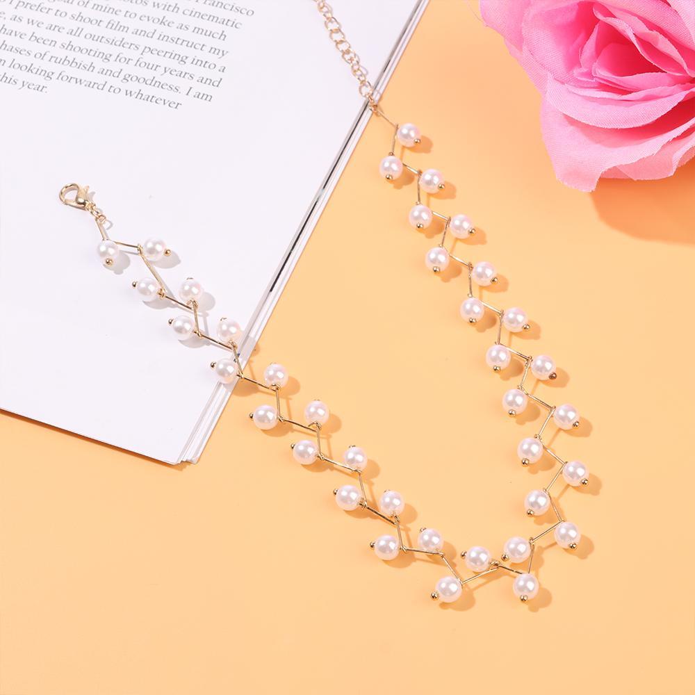 Lily Beads Kalung Untuk Gadis Wanita Goth Golden Pearl Choker