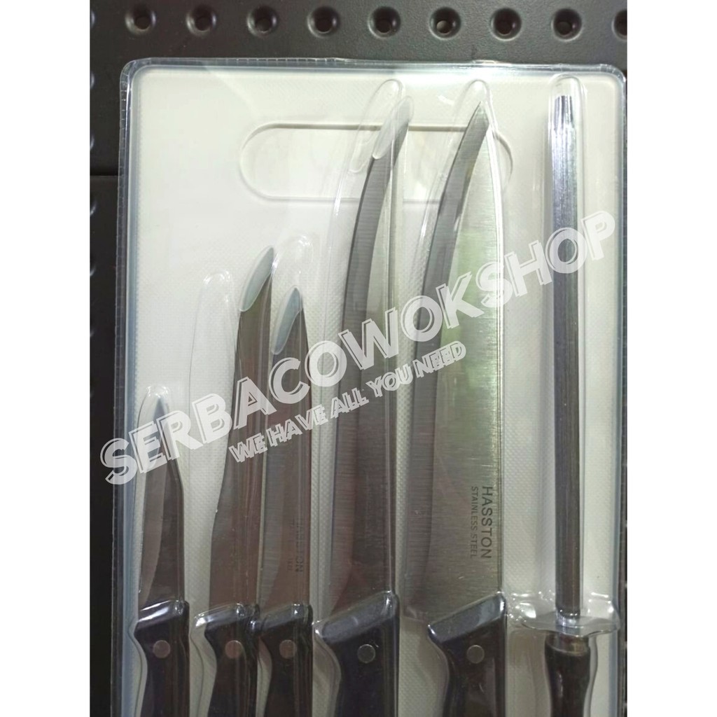 Hasston Pisau Dapur + Asahan Pisau 7 Pcs Set 3020-015 Pisau Serbaguna Tajam Termurah Berkualitas