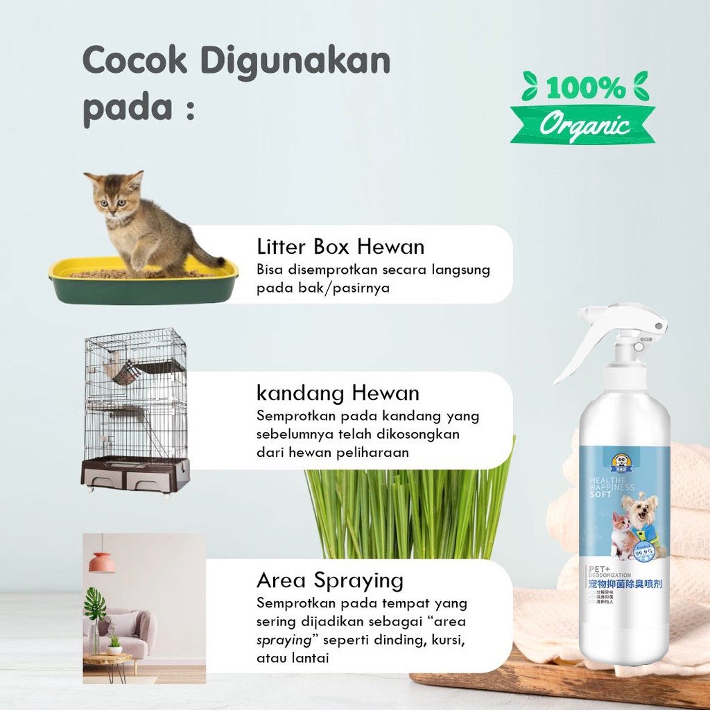 Pet Odor Remover Spray Penghilang Bau Kotoran Kucing Anjing/Pipis Pesing Kandang /Litter Box /Pasir Kucing Anjing Kandang Hewan Peliharaan Penghilang Bau Pesing