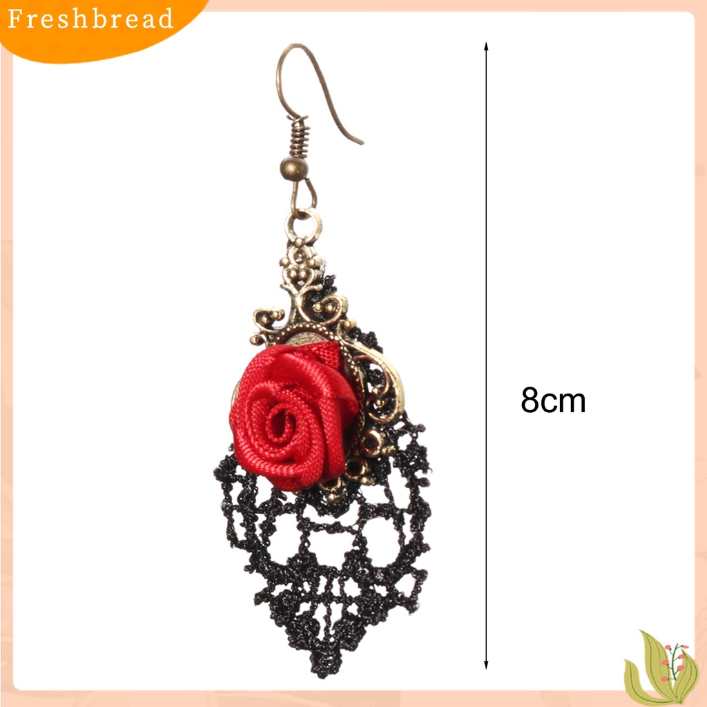 【Fresh】1 Pair Vintage Gothic Vampire Halloween Black Lace Red Flowers Dangle Earrings