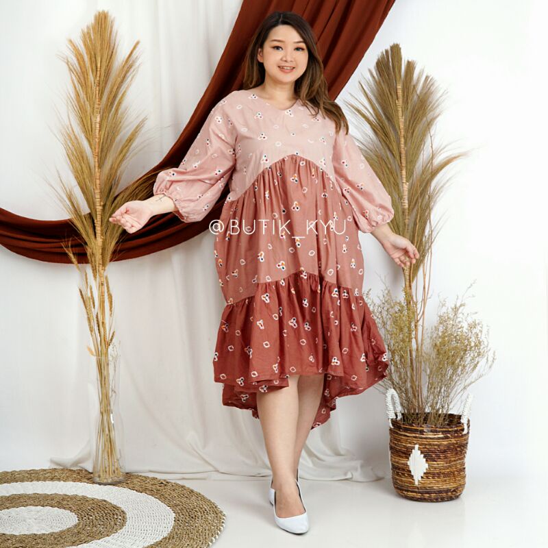Dress Batik Jumputan Gradasi /Dress Batik Jumputan Bigsize