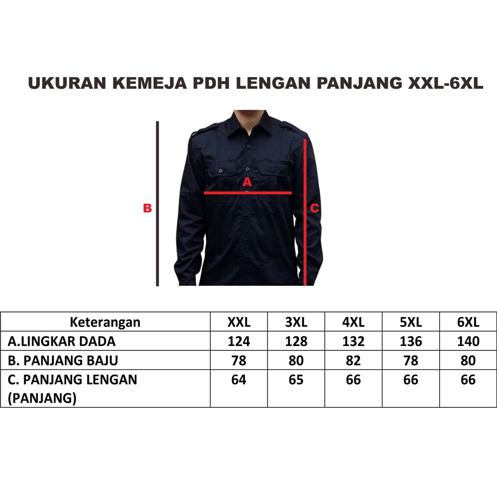 Kemeja PDH PDL Lapangan Lengan Panjang XXL-6XL