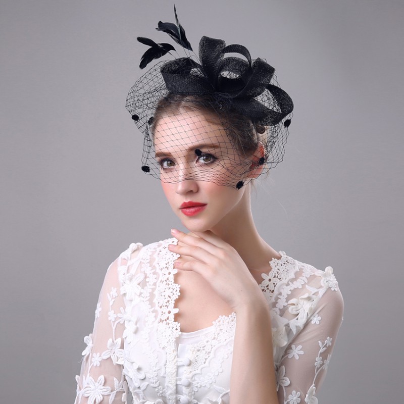 &quot;Meghan&quot; Bando Fascinator Pesta Bulu Jaring, Cocok untuk Foto Prewed, Aksesoris Rambut Pesta