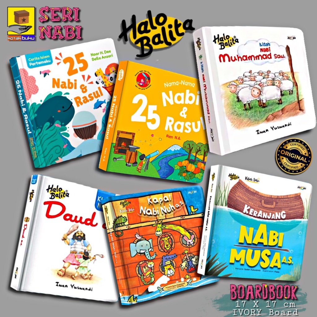 boardbook kisah nabi   kisah 25 nabi dan rasul   boardbook anak islami   boardbook halo balita   cer