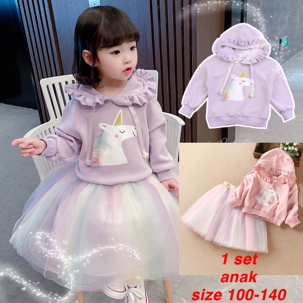 (LOLI-JKT) BS-86 STELAN ANAK CEWEK/MODEL UNICORN HOODIE 100-140