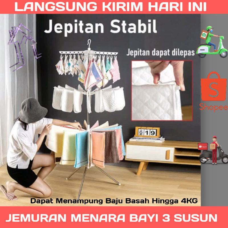 Jemuran Menara Baju Bayi 3 Susun