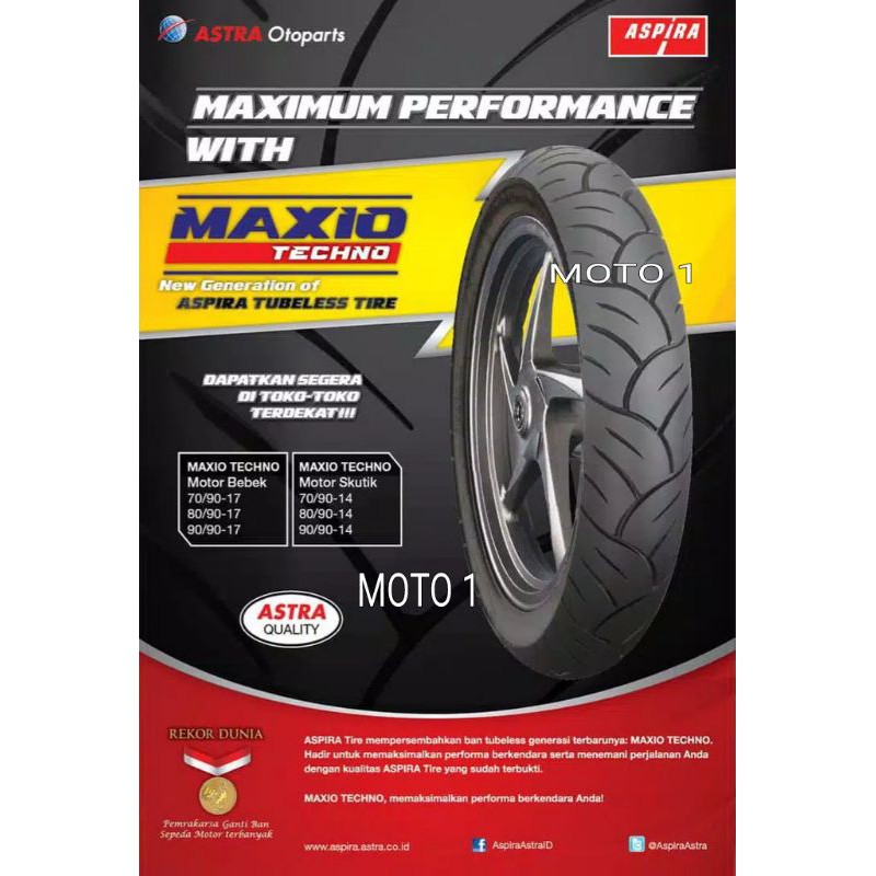 BAN ASPIRA MAXIO TECHNO MATIC [70/90-14, 80/90-14, 90/90-14, PILIH VARIAN] TUBELESS